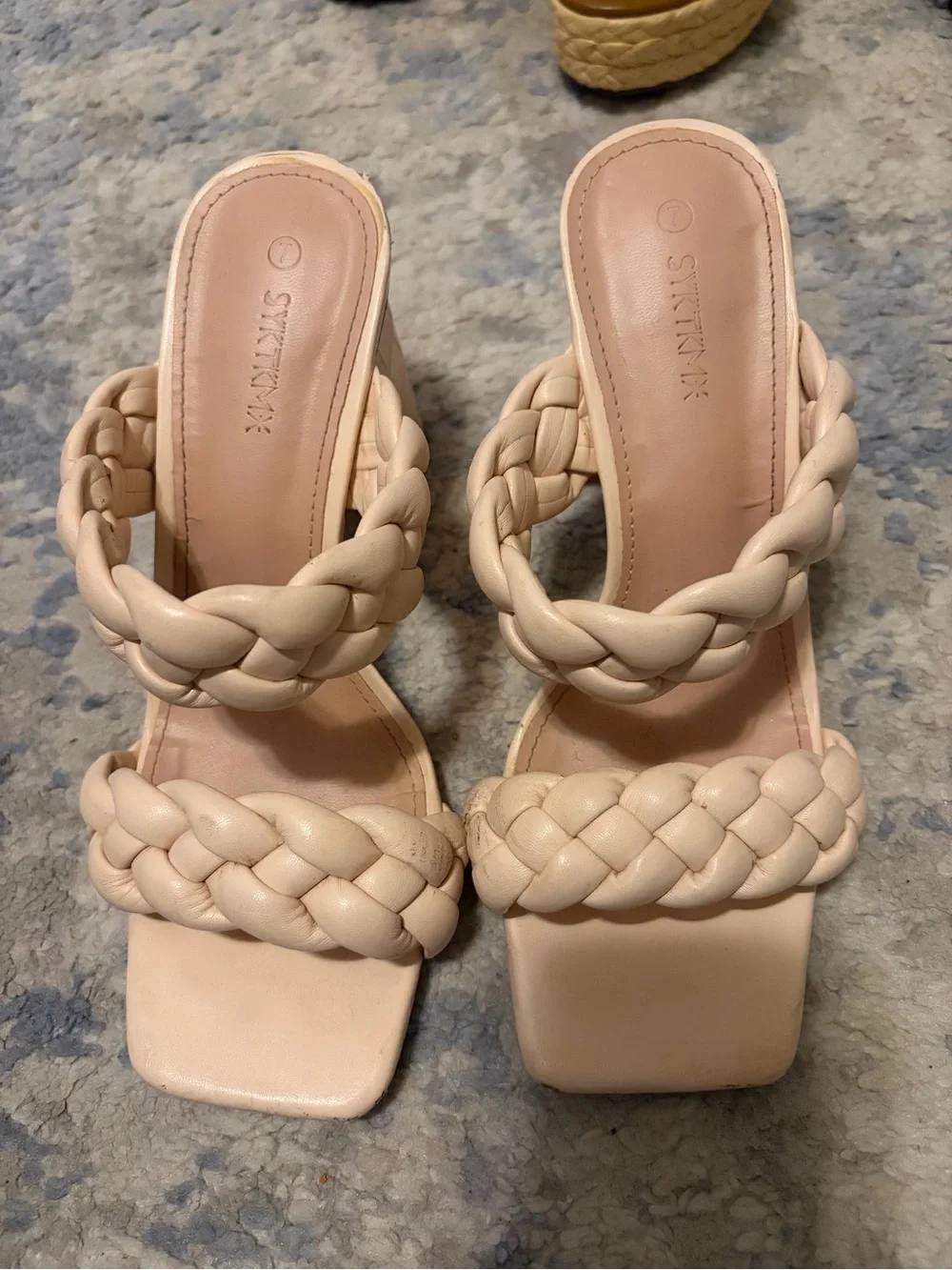 Braided Strap Block Heel Sandal - Peachy Beige Size 7